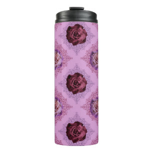 TERMO FLORES DE COLOR DE AGUA ROSA Y DE BURGUNA