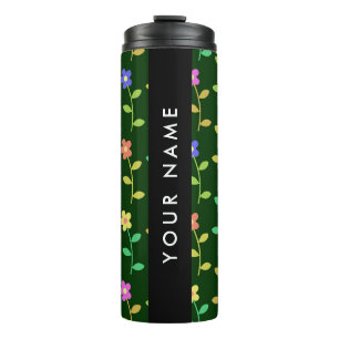Termo Flores de colores, fondo verde, negro