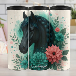 Termo Flores de Crin Trenzada de Caballo Negro