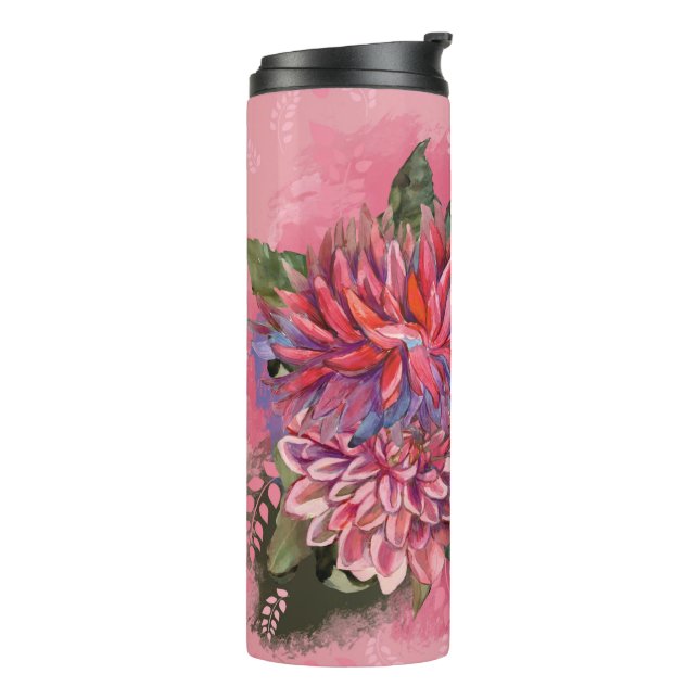 Termo Flores de dalias rosadas acuarela (Rotado hacia la izquierda)