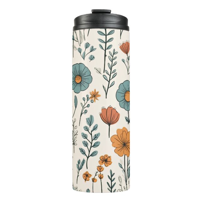 Termo Flores de Doodle Retro Patrones Botánicos Florales (Anverso)