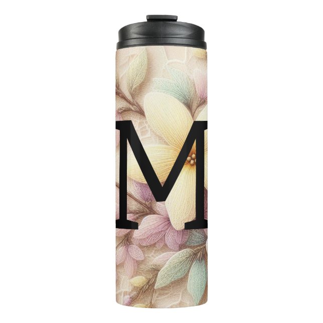 Termo Flores de encaje rosadas y amarillas de primavera (Anverso)