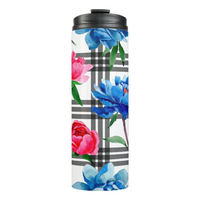 Termo Flores de flores silvestres de las peonías rojas y (Anverso)