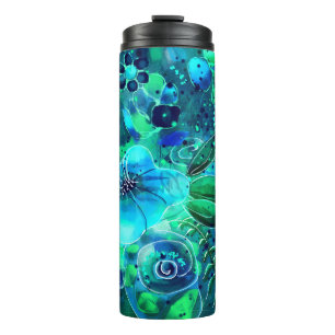 Termo Flores de flores Verde azuladas de color azul verd