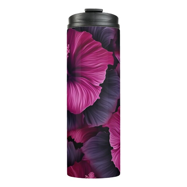 TERMO FLORES DE FUCHSIA OSCURA Y HIBISCO TROPICAL NEGRO (Anverso)