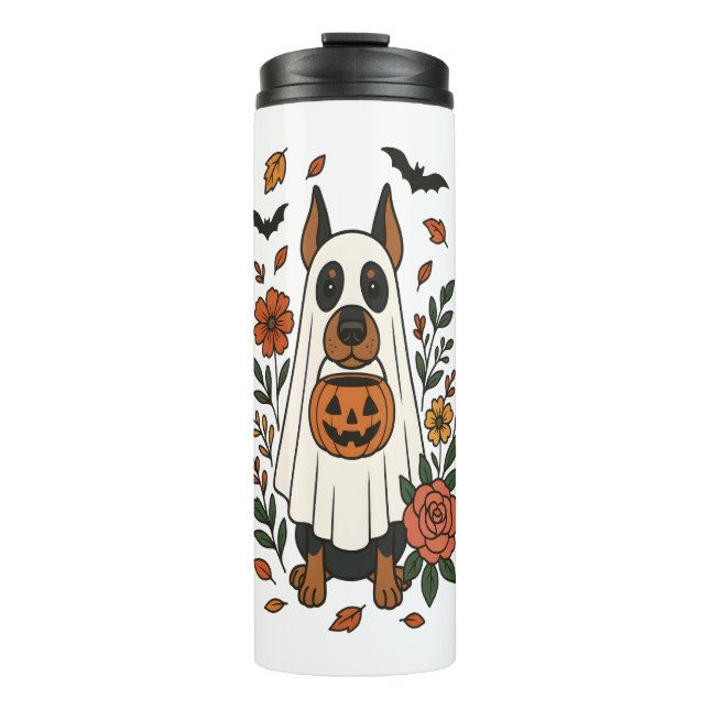 Termo Flores de Halloween Doberman Pinscher (Anverso)