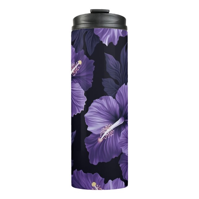 TERMO FLORES DE HIBISCO TROPICAL OSCURO Y NEGRO (Anverso)