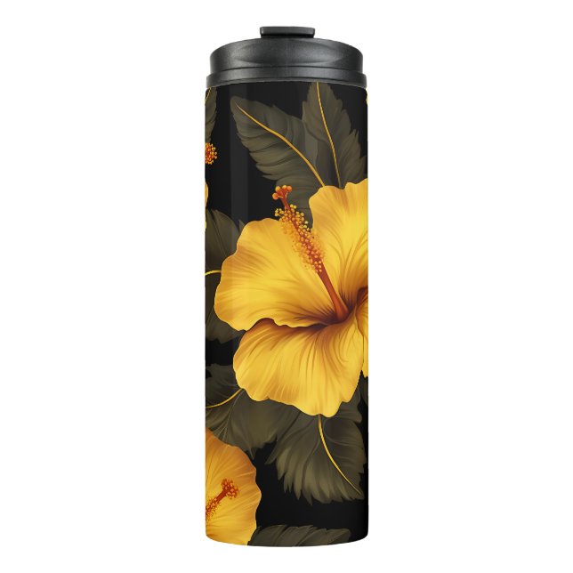 TERMO FLORES DE HIBISCO TROPICAL OSCURO Y VERDE AMARILLO (Anverso)