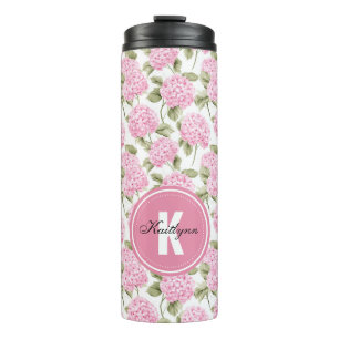 Termo Flores de Hortensia Rosa Elegante con Monograma