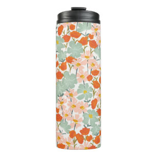 Termo Flores de jardín: rosa, naranja sin costuras