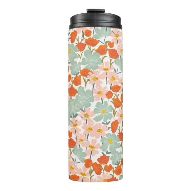 Termo Flores de jardín: rosa, naranja sin costuras (Anverso)