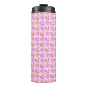 Termo Flores de lavanda rosadas patrón de gingham viaje