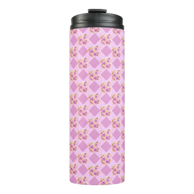 Termo Flores de lavanda rosadas patrón de gingham viaje  (Anverso)