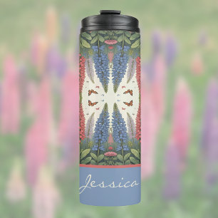 Termo Flores de lupa en mariposas Monograma vintage