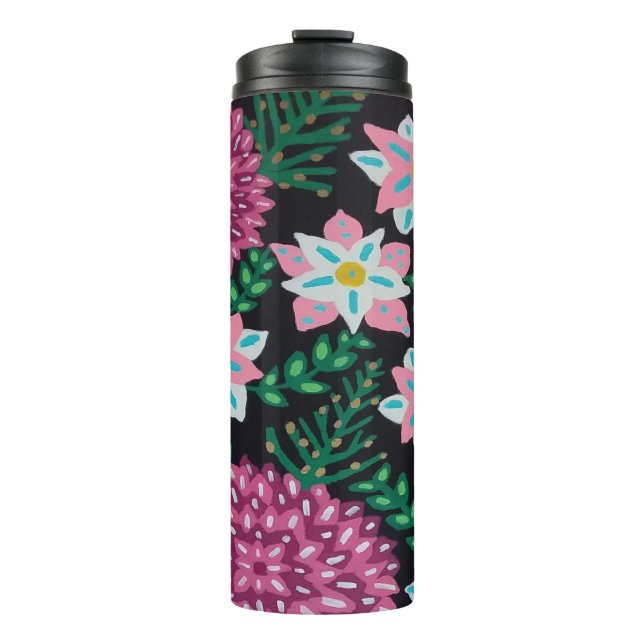 Termo Flores de magenta en negro (Anverso)