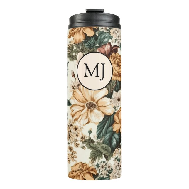 Termo Flores de marfil antiguas, patrón de Rosas multico (Anverso)