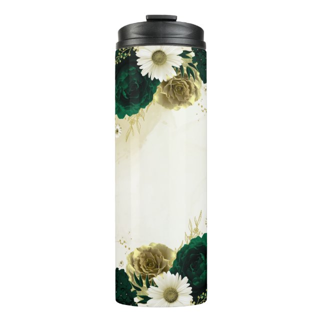 Termo Flores de marfil verde esmeralda dorado (Anverso)