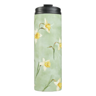 Termo Flores De Narciso Blancas Amarillas Verde Menta Cu