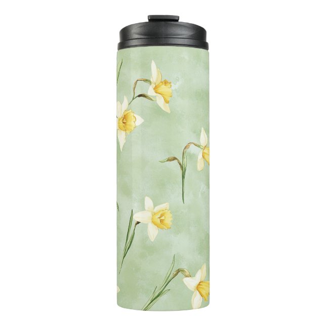 Termo Flores De Narciso Blancas Amarillas Verde Menta Cu (Anverso)
