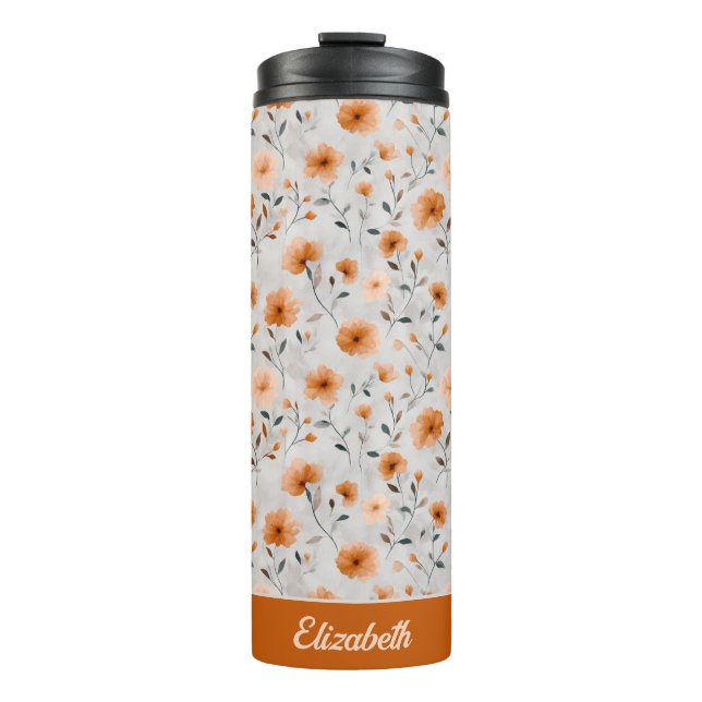 Termo Flores de otoño de acuarela nombre personalizado F (Anverso)