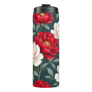 Termo Flores de peonía rojas y blancas