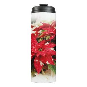Termo Flores de Poinsettia floral blanca y roja festiva