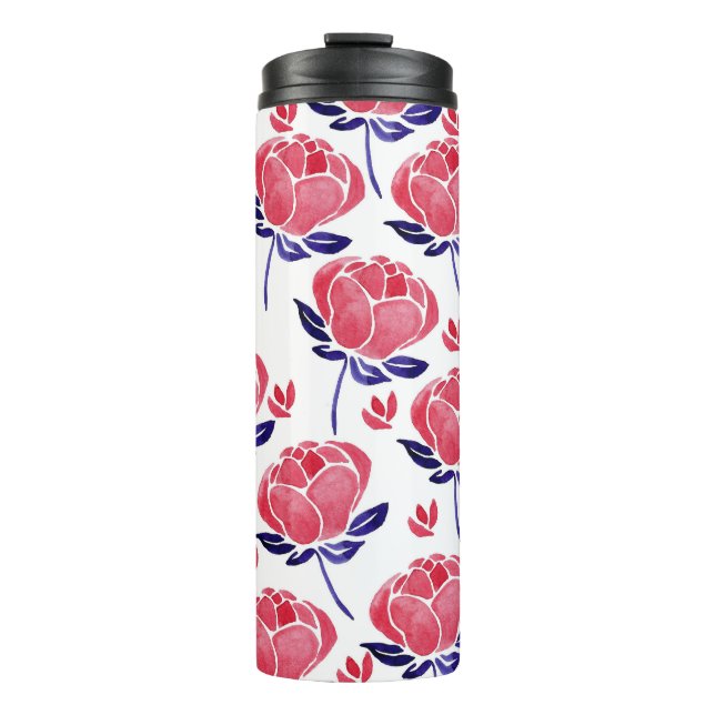 Termo Flores de primavera, acuarela sin costuras. (Anverso)