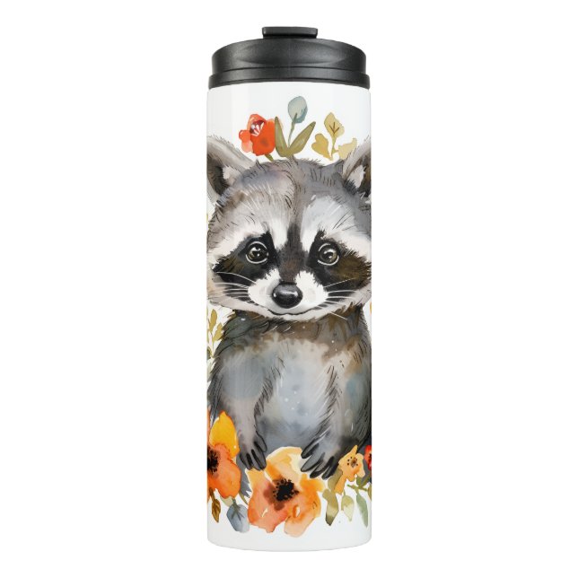 Termo Flores de verano acuarela de mapache (Anverso)