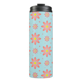 Termo Flores delicadas de margarita rosa coral y azul su