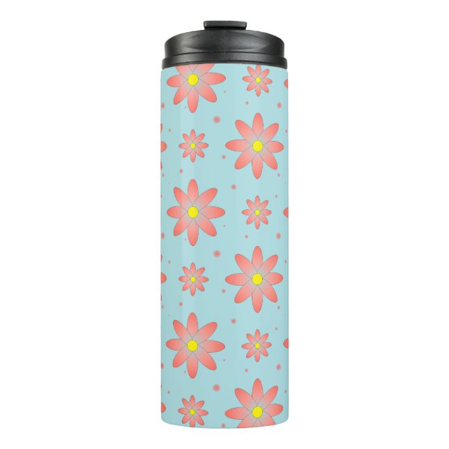 Termo Flores delicadas de margarita rosa coral y azul su (Anverso)