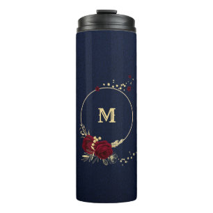 Termo Flores elegantes burdeos oro azul marino