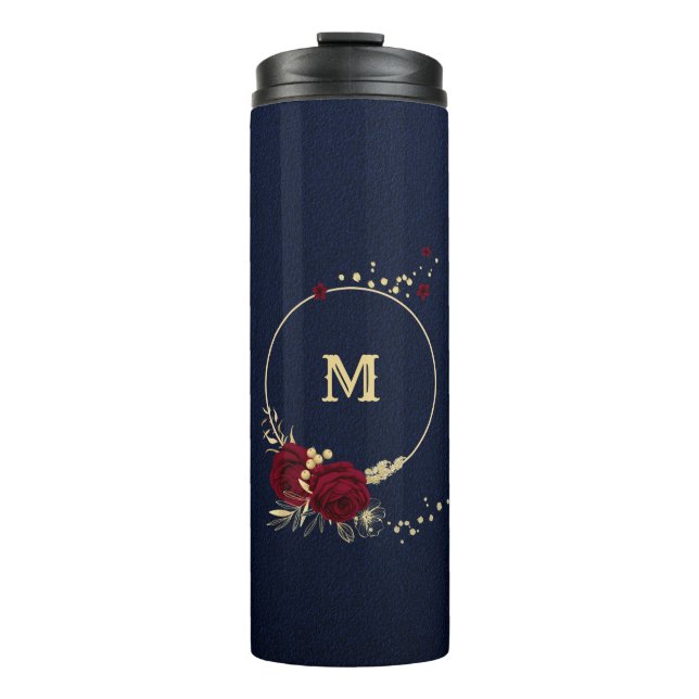 Termo Flores elegantes burdeos oro azul marino (Anverso)