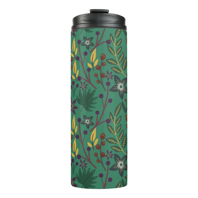 Termo Flores florales sin costura de fondo verde (Anverso)