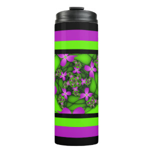 Termo Flores fractales abstractas modernas neon rosa ver