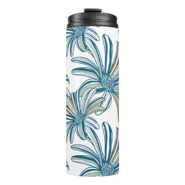 Termo Flores Gerbera, Diseño Vintage Seamless. (Anverso)