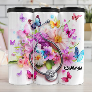 Termo Flores Mariposas Estetoscopio Personalizado Tribu