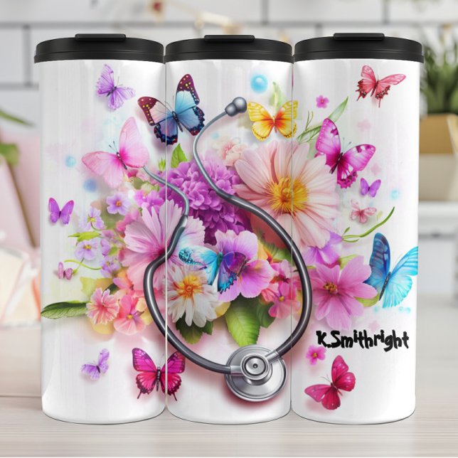 Termo Flores Mariposas Estetoscopio Personalizado Tribu (Subido por el creador)