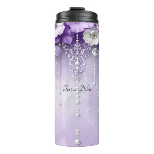 Termo Flores Moradas con Perlas Colgantes