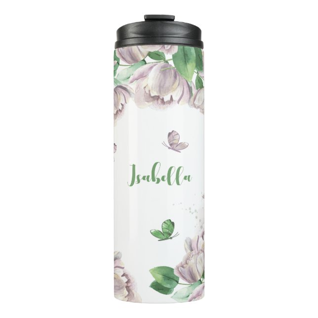 Termo flores moradas vegetación mariposas  (Anverso)