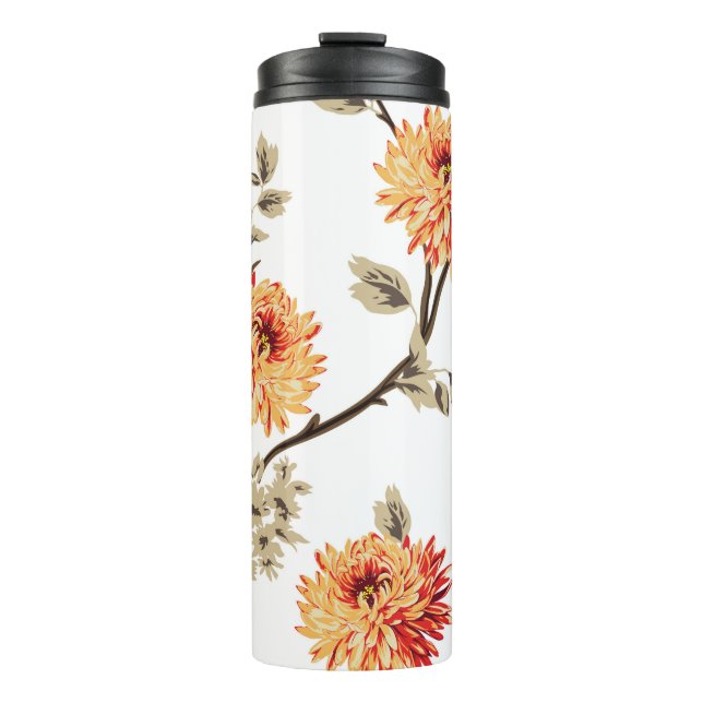 Termo flores naranjas lindas con un patrón de hojas marr (Anverso)