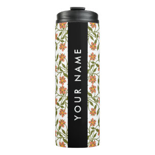 Termo Flores Naranjas, Patrón Floral, Boho, Tu Nombre
