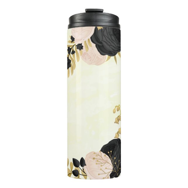 Termo flores negras rosadas botánica oro (Anverso)