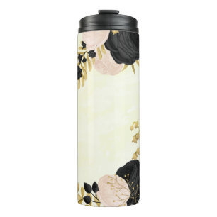 Termo flores negras rosadas oro botánico