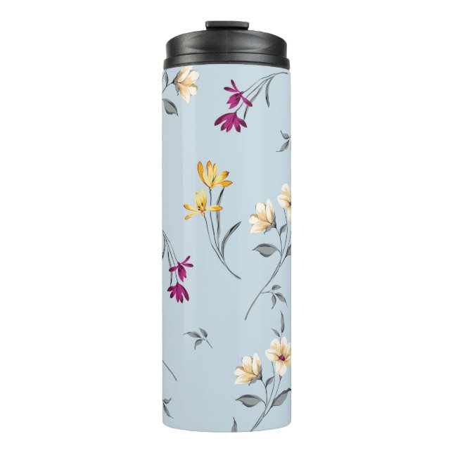 Termo flores pequeñas violeta y crema hojas trozos (Anverso)