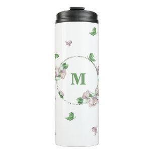 Termo flores púrpura vegetación mariposas 