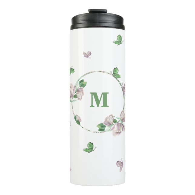 Termo flores púrpura vegetación mariposas  (Anverso)