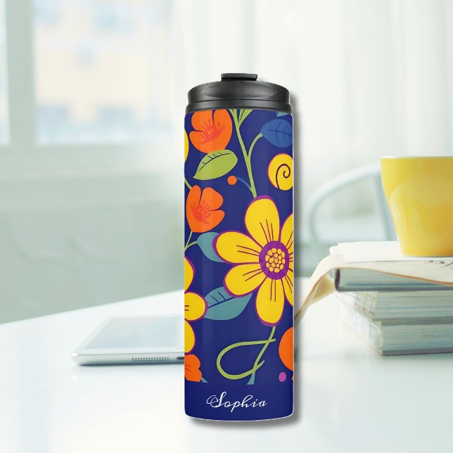 Termo Flores retro coloridas al estilo dopaminérgico (Colorful Retro Flowers-Dopamine Style Thermal Tumbler)