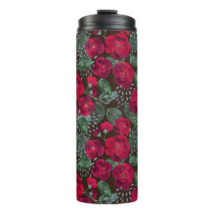 Termo Flores rojas, acuarela floral.