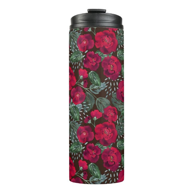Termo Flores rojas, acuarela floral. (Anverso)