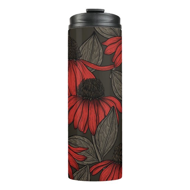 Termo Flores rojas en marrón (Anverso)